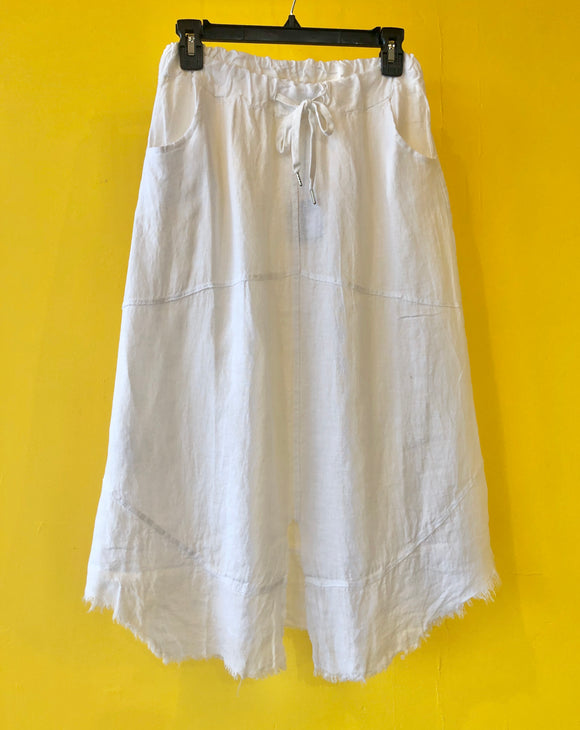 Linen Raw-Edge Midi Skirt