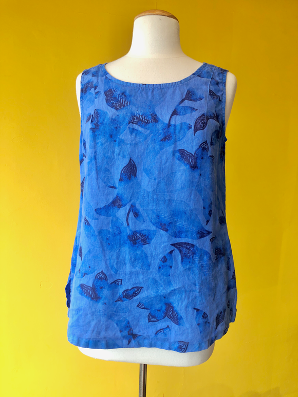 Linen Sleeveless Leaf Blouse